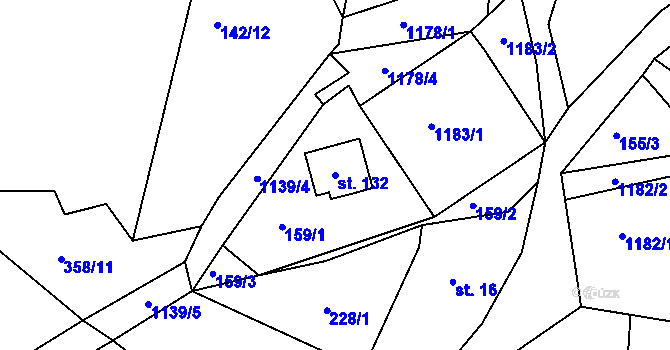 Parcela st. 132 v KÚ Hynčice pod Sušinou, Katastrální mapa