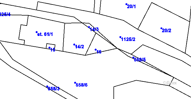 Parcela st. 16 v KÚ Hynčice pod Sušinou, Katastrální mapa