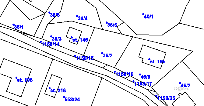 Parcela st. 36/2 v KÚ Hynčice pod Sušinou, Katastrální mapa