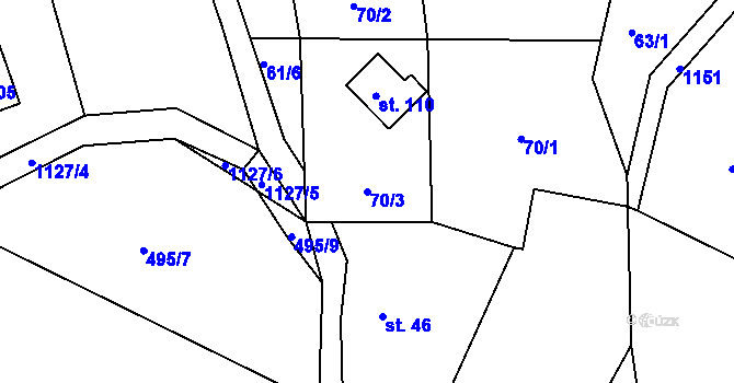 Parcela st. 70/3 v KÚ Hynčice pod Sušinou, Katastrální mapa