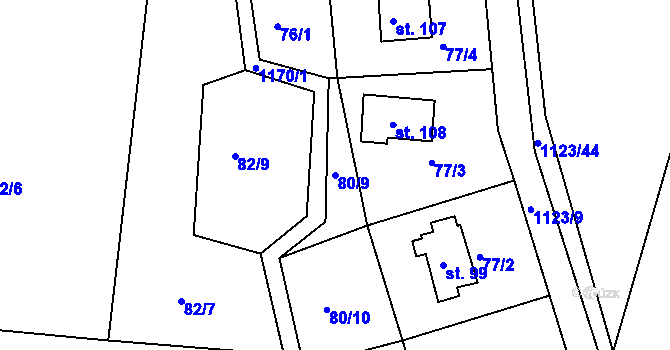 Parcela st. 80/9 v KÚ Hynčice pod Sušinou, Katastrální mapa