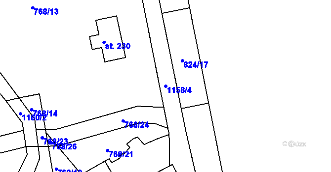 Parcela st. 1158/4 v KÚ Hynčice pod Sušinou, Katastrální mapa