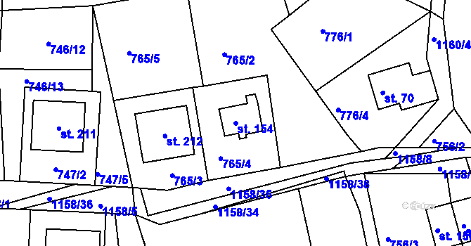 Parcela st. 154 v KÚ Hynčice pod Sušinou, Katastrální mapa
