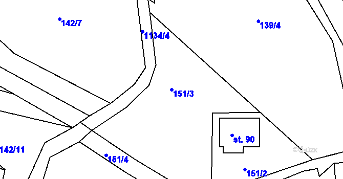 Parcela st. 151/3 v KÚ Hynčice pod Sušinou, Katastrální mapa