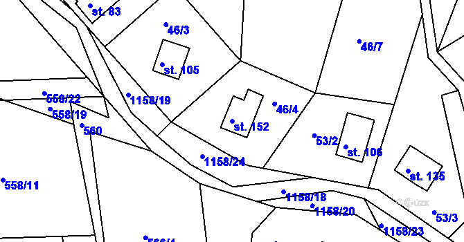 Parcela st. 152 v KÚ Hynčice pod Sušinou, Katastrální mapa