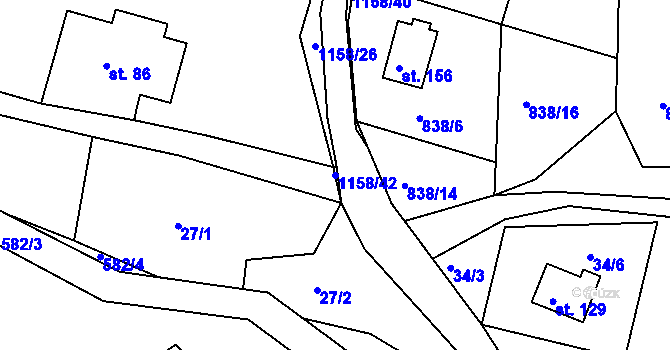 Parcela st. 1158/42 v KÚ Hynčice pod Sušinou, Katastrální mapa