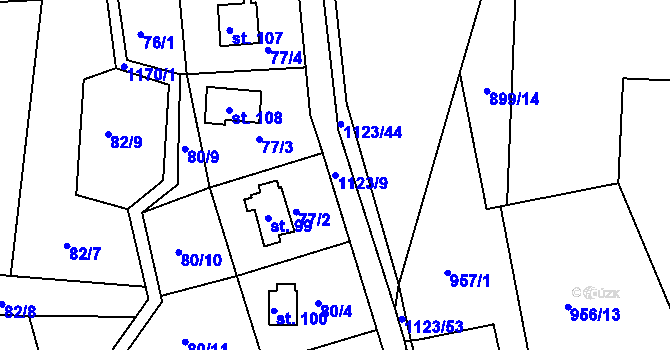 Parcela st. 1123/9 v KÚ Hynčice pod Sušinou, Katastrální mapa