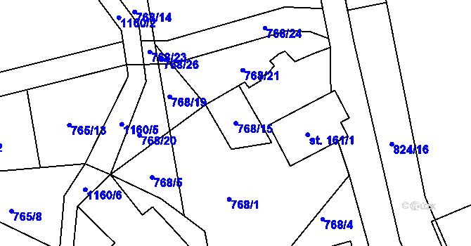 Parcela st. 768/15 v KÚ Hynčice pod Sušinou, Katastrální mapa