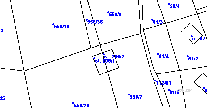 Parcela st. 206/2 v KÚ Hynčice pod Sušinou, Katastrální mapa
