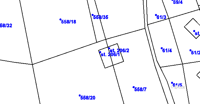 Parcela st. 206/1 v KÚ Hynčice pod Sušinou, Katastrální mapa