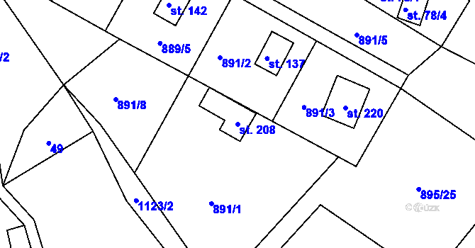 Parcela st. 208 v KÚ Hynčice pod Sušinou, Katastrální mapa