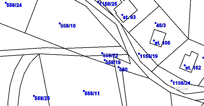 Parcela st. 558/22 v KÚ Hynčice pod Sušinou, Katastrální mapa