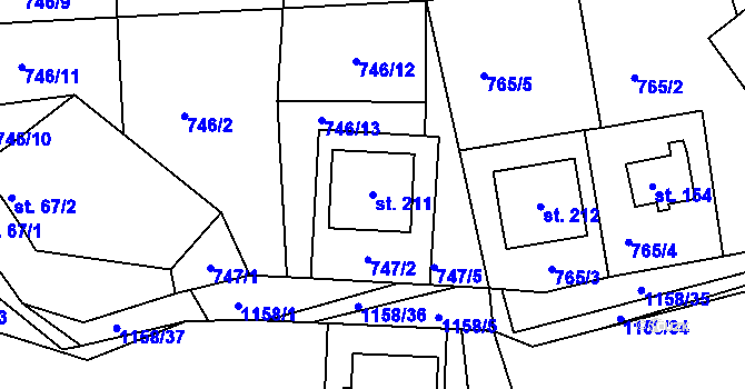 Parcela st. 211 v KÚ Hynčice pod Sušinou, Katastrální mapa