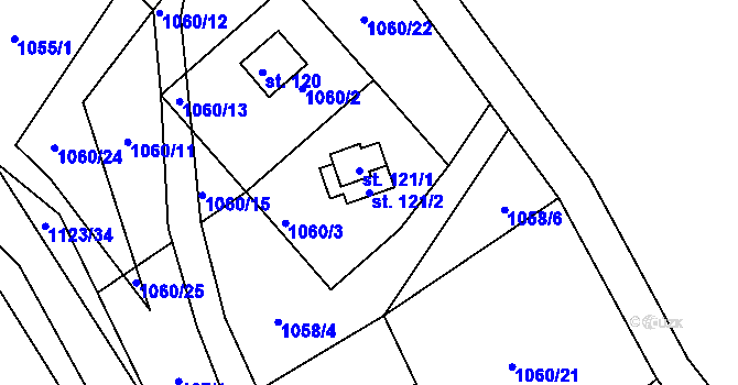 Parcela st. 121/2 v KÚ Hynčice pod Sušinou, Katastrální mapa