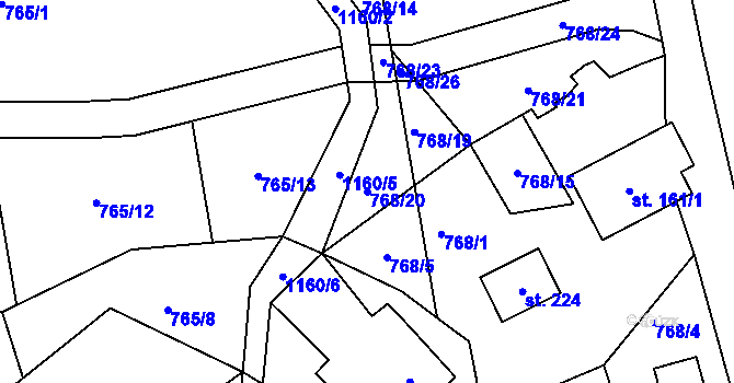 Parcela st. 768/20 v KÚ Hynčice pod Sušinou, Katastrální mapa