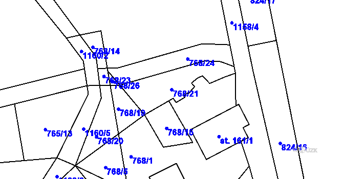 Parcela st. 768/21 v KÚ Hynčice pod Sušinou, Katastrální mapa