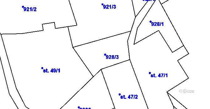 Parcela st. 928/3 v KÚ Chrastice, Katastrální mapa