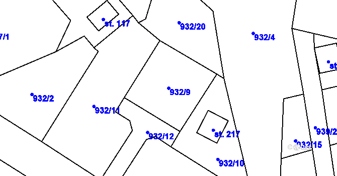 Parcela st. 932/9 v KÚ Chrášťany u Benešova, Katastrální mapa