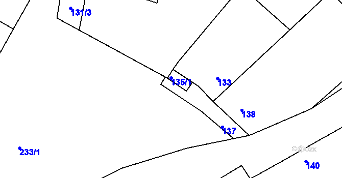 Parcela st. 135/2 v KÚ Bylany u Českého Brodu, Katastrální mapa