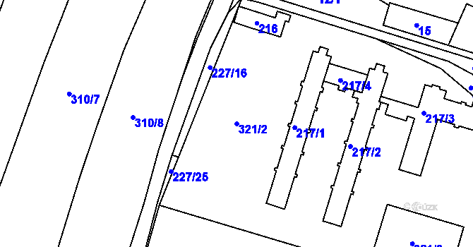 Parcela st. 321/2 v KÚ Bylany u Českého Brodu, Katastrální mapa