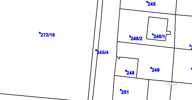 Parcela st. 345/4 v KÚ Chotouň, Katastrální mapa