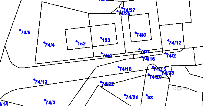 Parcela st. 74/5 v KÚ Chrášťany u Českého Brodu, Katastrální mapa