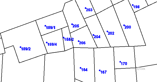 Parcela st. 206 v KÚ Chrášťany u Prahy, Katastrální mapa