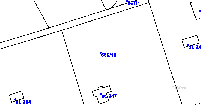 Parcela st. 660/16 v KÚ Chrášťany u Rakovníka, Katastrální mapa
