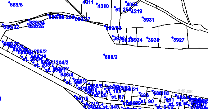 Parcela st. 688/2 v KÚ Chrášťany u Rakovníka, Katastrální mapa
