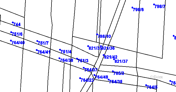 Parcela st. 821/35 v KÚ Chrášťany u Rakovníka, Katastrální mapa