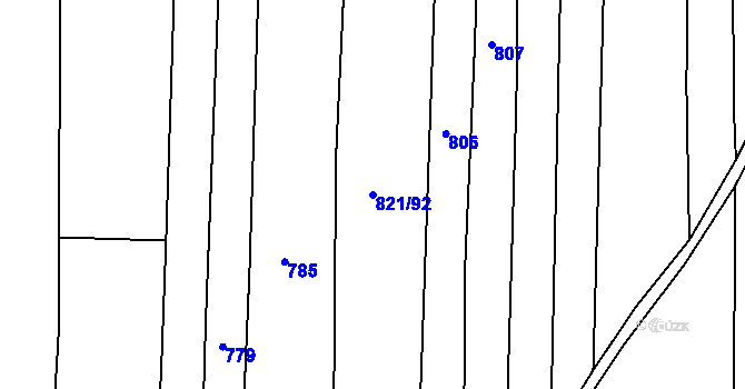 Parcela st. 821/92 v KÚ Chrášťany u Rakovníka, Katastrální mapa