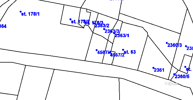 Parcela st. 4567/1 v KÚ Doubravka u Týna nad Vltavou, Katastrální mapa