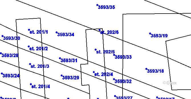 Parcela st. 202/5 v KÚ Koloměřice, Katastrální mapa