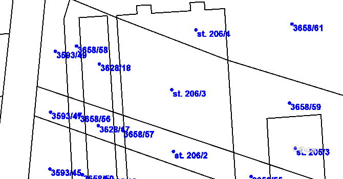 Parcela st. 206/3 v KÚ Koloměřice, Katastrální mapa