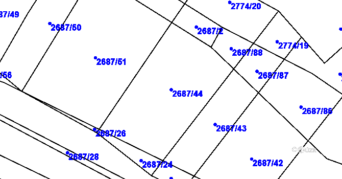 Parcela st. 2687/44 v KÚ Koloměřice, Katastrální mapa