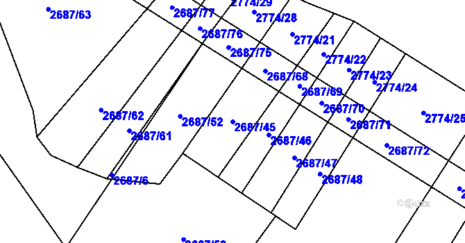 Parcela st. 2687/45 v KÚ Koloměřice, Katastrální mapa
