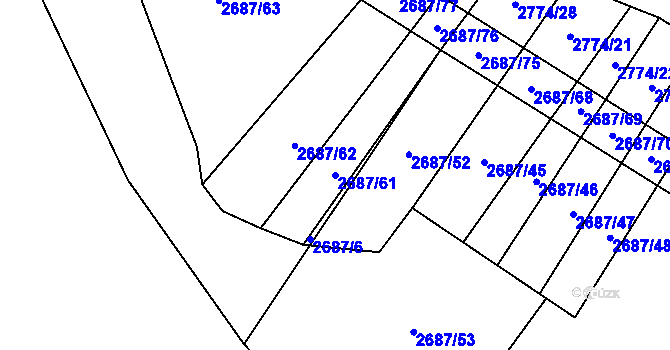 Parcela st. 2687/61 v KÚ Koloměřice, Katastrální mapa