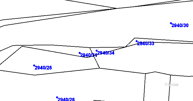 Parcela st. 2940/34 v KÚ Koloměřice, Katastrální mapa