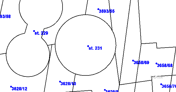 Parcela st. 231 v KÚ Koloměřice, Katastrální mapa