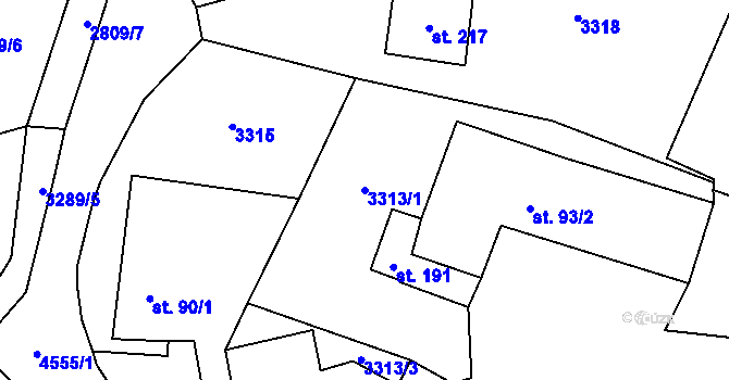 Parcela st. 3313/1 v KÚ Koloměřice, Katastrální mapa