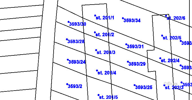 Parcela st. 201/3 v KÚ Koloměřice, Katastrální mapa