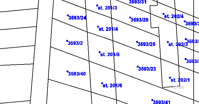 Parcela st. 201/5 v KÚ Koloměřice, Katastrální mapa