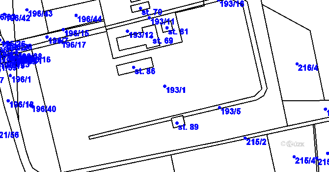 Parcela st. 193/1 v KÚ Zbenice, Katastrální mapa