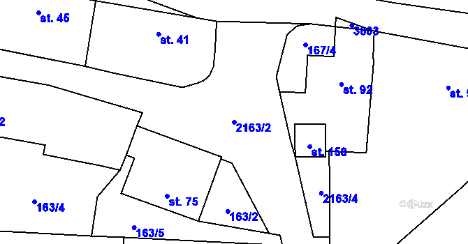 Parcela st. 2163/2 v KÚ Chrášťovice, Katastrální mapa