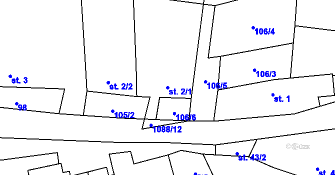 Parcela st. 2/1 v KÚ Chrbonín, Katastrální mapa