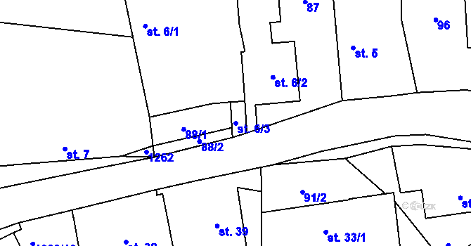 Parcela st. 6/3 v KÚ Chrbonín, Katastrální mapa