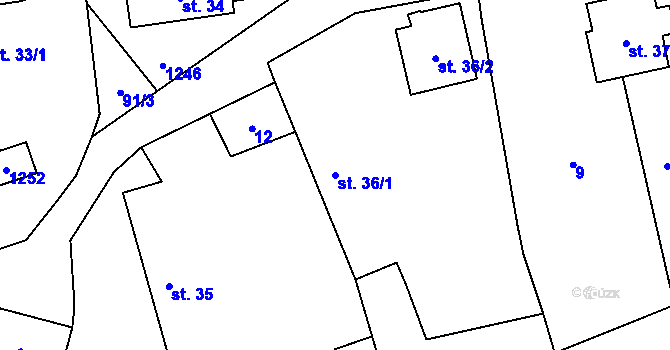 Parcela st. 36/1 v KÚ Chrbonín, Katastrální mapa