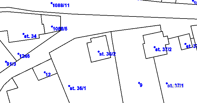Parcela st. 36/2 v KÚ Chrbonín, Katastrální mapa