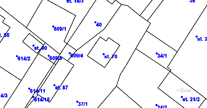Parcela st. 70 v KÚ Chrbonín, Katastrální mapa