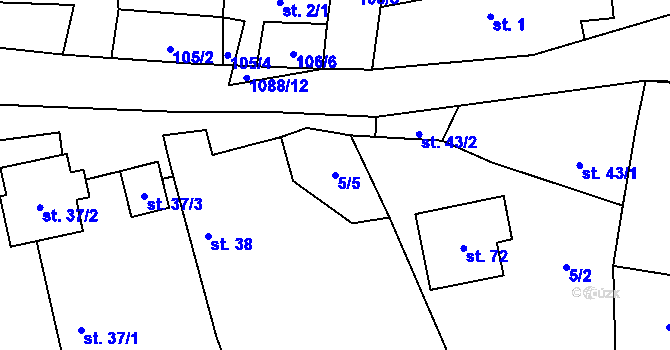 Parcela st. 5/5 v KÚ Chrbonín, Katastrální mapa